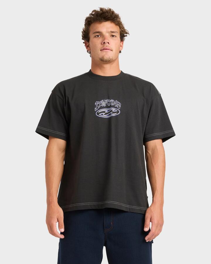 Image of a model wearing Tops. Productname: billabong Mens Bad Dog Og T-Shirt Black Vintage - in Black Vintage colour by brand - Billabong