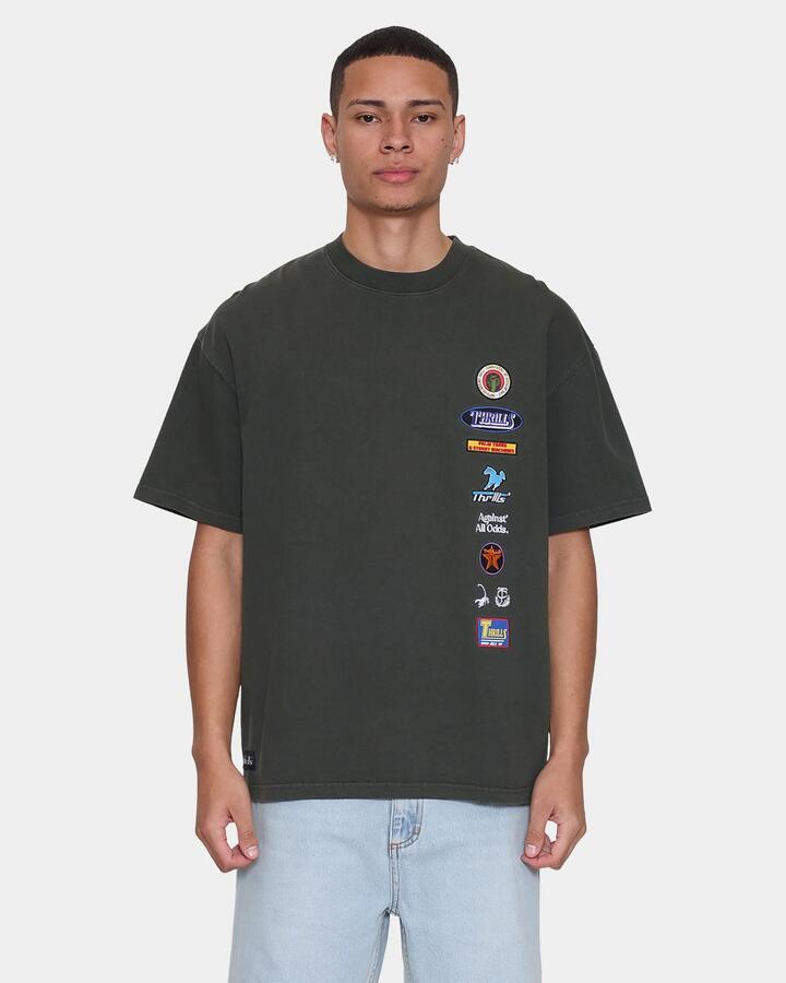 Image of T-Shirts. Product name - Thrills Mens Against All Odds Oversized T-Shirt Oil Green in Oil Green colour by brand - Thrills