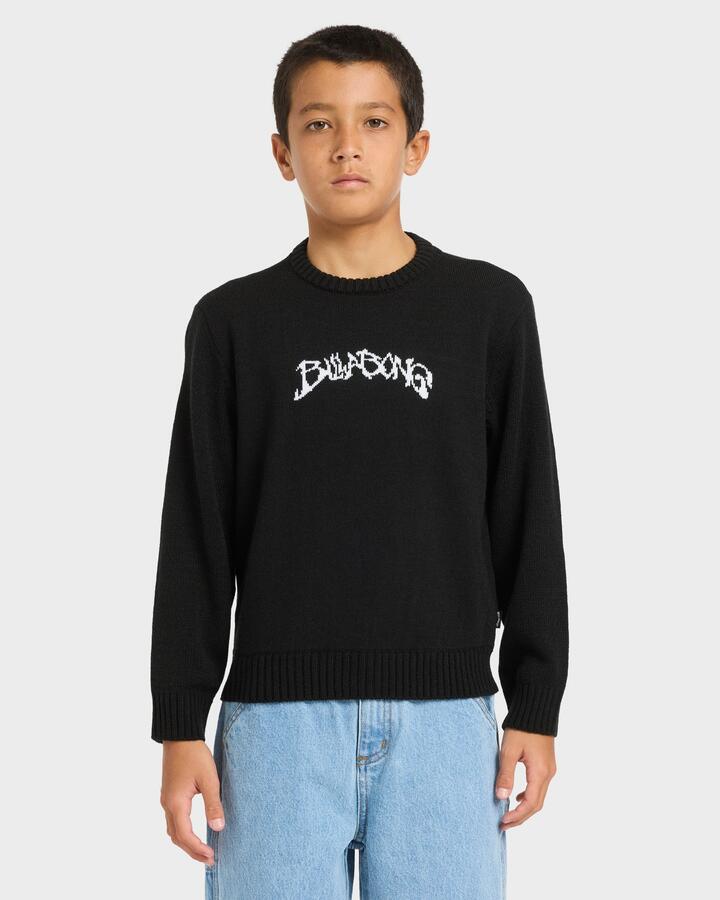 Image of a model wearing Outerwear. Product name - Billabong Boys 8-16 Filthy Knit Sweatshirt Black in Black colour by brand - Billabong