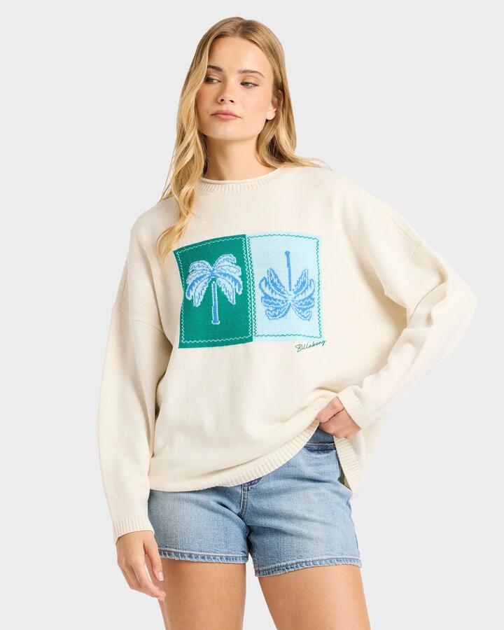 Image of a model wearing Outerwear. Product name - Billabong Womens Double Take Sweatshirt Salt Crystal in Salt Crystal colour by brand - Billabong