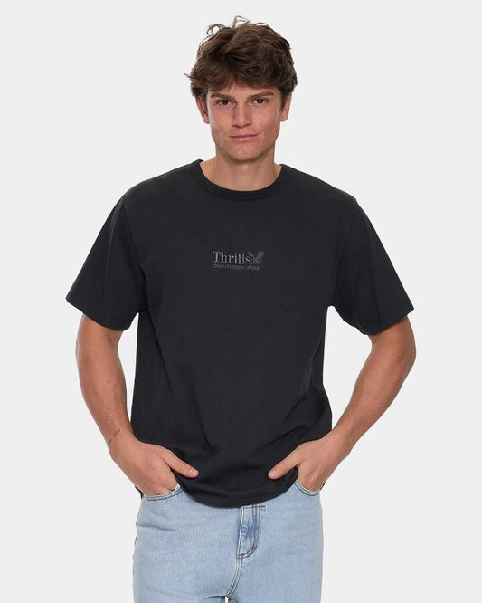 Image of a model wearing Uniforms & Workwear. Productname: thrills Mens Thrills Workwear Embro Merch Fit T-Shirt Pirate Black - in Pirate Black colour by brand - Thrills