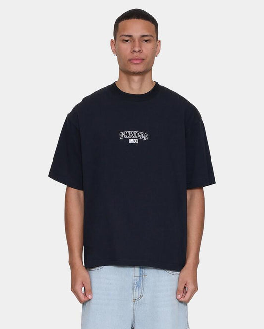 Image of T-Shirts. Product name - Thrills Mens Victory Embro Oversized Cropped T-Shirt Faded Black in Faded Black colour by brand - Thrills
