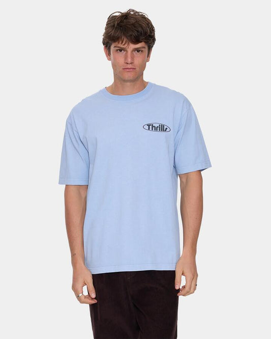 Image of T-Shirts. Product name - Thrills Mens Val For The Win Oversized Fit T-Shirt Placid Blue in Placid Blue colour by brand - Thrills