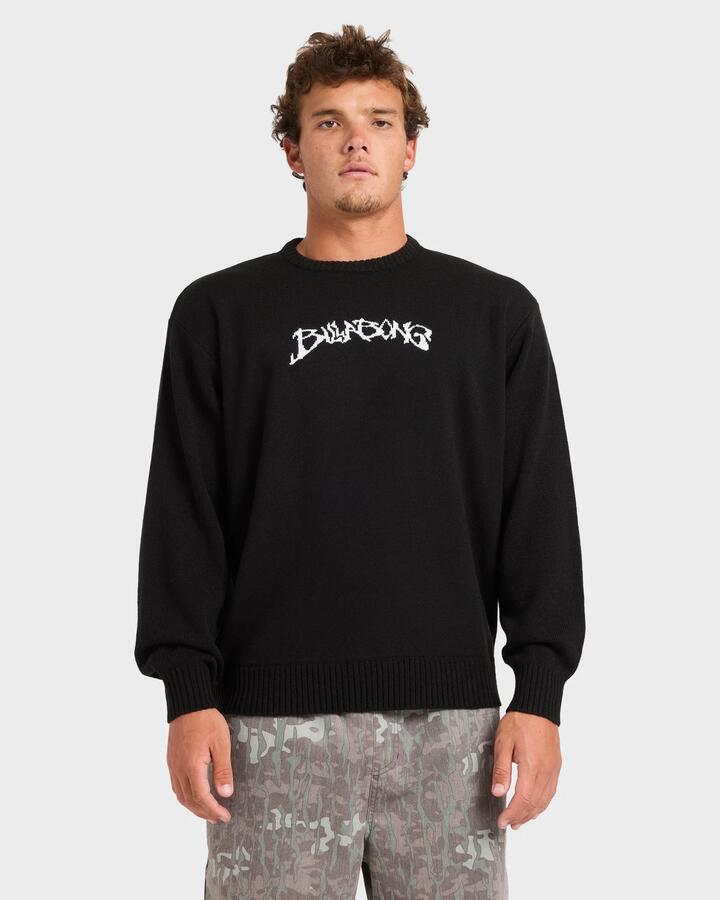 Image of a model wearing Outerwear. Product name - Billabong Mens Filthy Knit Sweatshirt Black in Black colour by brand - Billabong