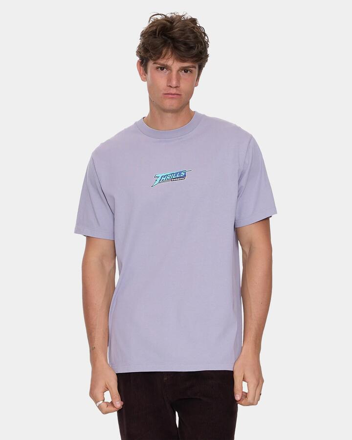 Image of a model wearing Tops. Productname: thrills Mens Heavy Voltage T-Shirt Violet Haze - in Violet Haze colour by brand - Thrills
