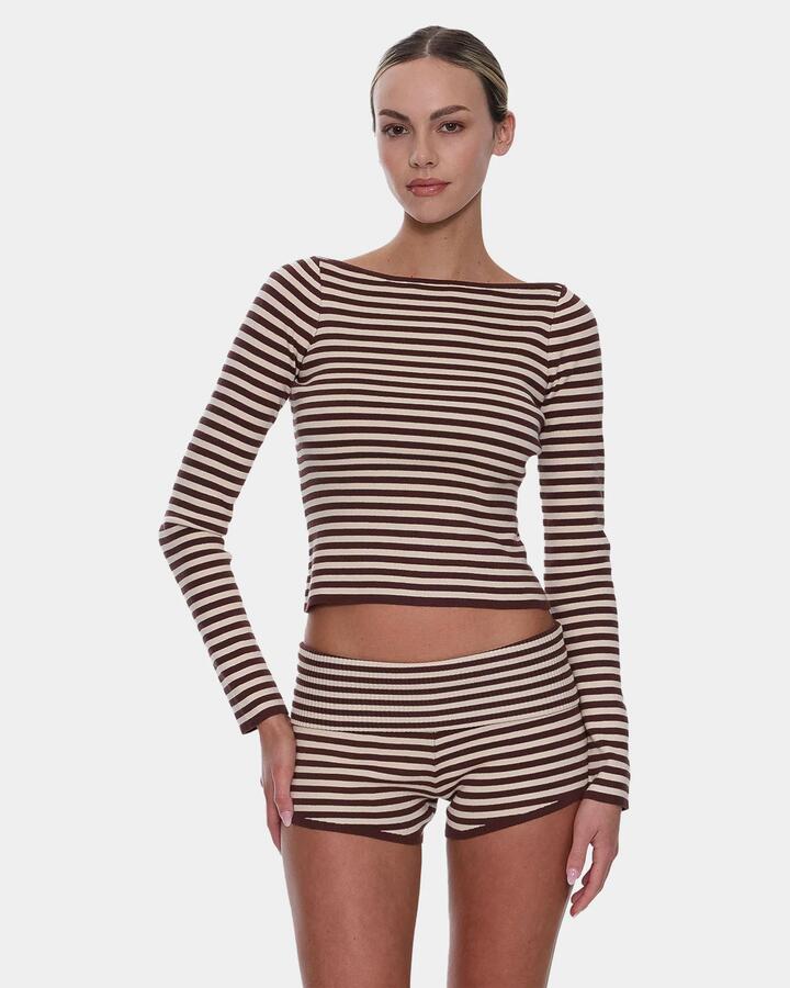 Image of T-Shirts. Product name - Thrills Womens Walker Knit Long Sleeve T-Shirt Butter Cream in Butter Cream colour by brand - Thrills