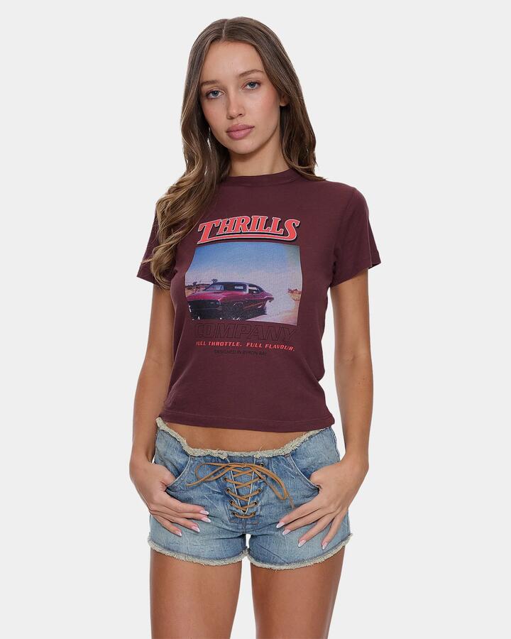 Image of T-Shirts. Product name - Thrills Womens Full Throttle Boy T-Shirt Bitter Chocolate in Bitter Chocolate colour by brand - Thrills
