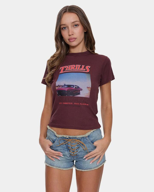 Image of T-Shirts. Product name - Thrills Womens Full Throttle Boy T-Shirt Bitter Chocolate in Bitter Chocolate colour by brand - Thrills