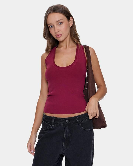 Image of a model wearing Tops. Product name - Thrills Womens Astra Tank Top New Maroon in New Maroon colour by brand - Thrills