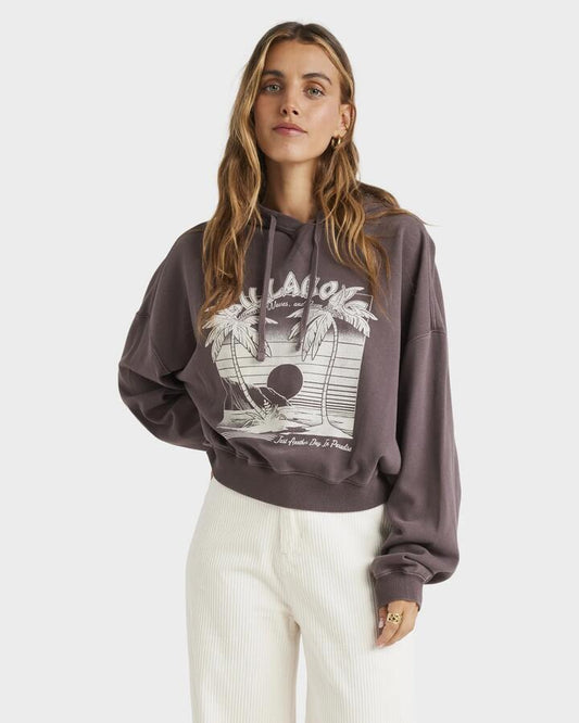 Image of a model wearing Outerwear. Productname: Billabong Womens Sweet Escape Pullover Hoodie Kona - in Kona colour by brand - Billabong
