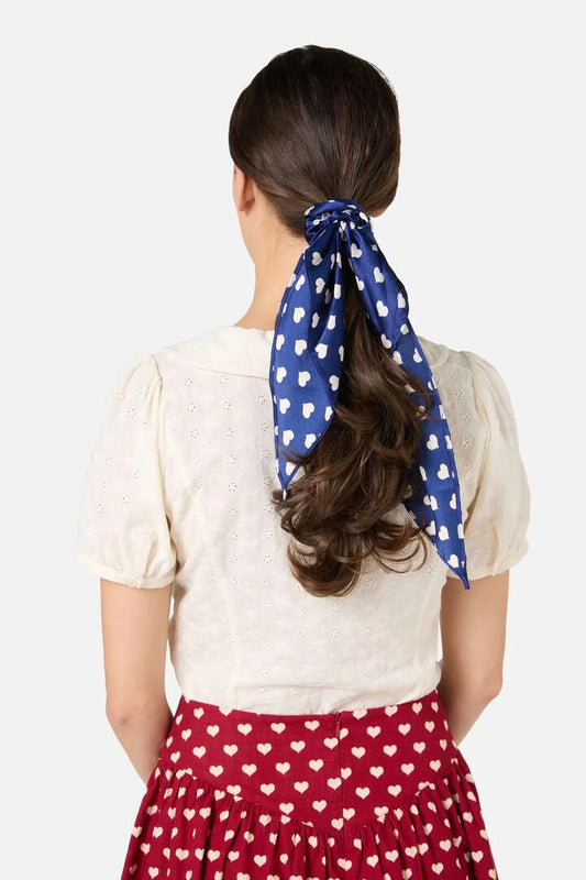 Image of Hair Accessories. Productname: Sweet Heart Scarf Scrunchie in Navy colour by brand - Princess Highway