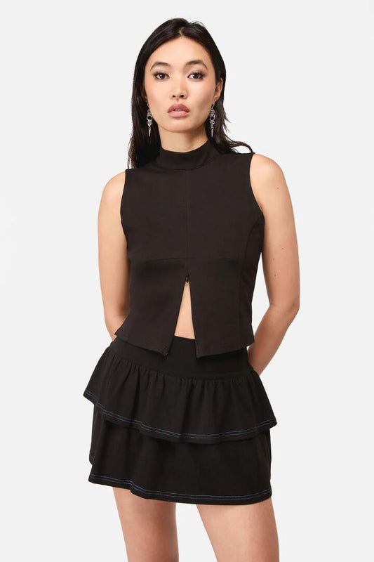 Image of a model wearing Tops. Productname: Beelzebub Goth Top in Black colour by brand - Dangerfield