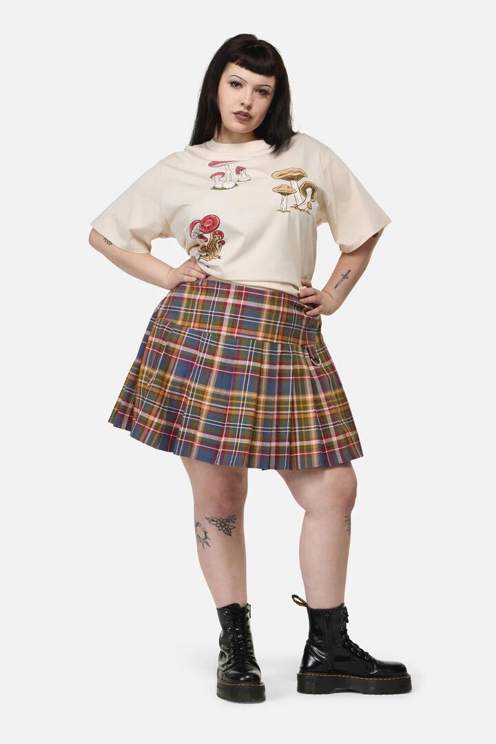 Image of a model wearing Skirts. Productname: Curve Alchemy Tartan Skort in Multi colour by brand - Dangerfield