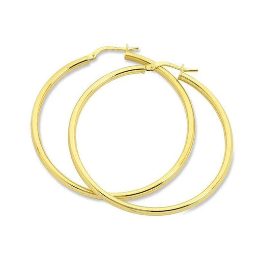 Image of Earrings. Productname: 20mm Round Hoop Earrings in 9kt Yellow Bonded Gold in Gold colour by brand - Bevilles