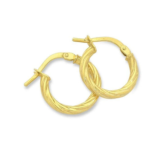 Image of Earrings. Productname: 10mm Twist Hoop Earrings in 9kt Bonded Yellow Gold in Gold colour by brand - Bevilles