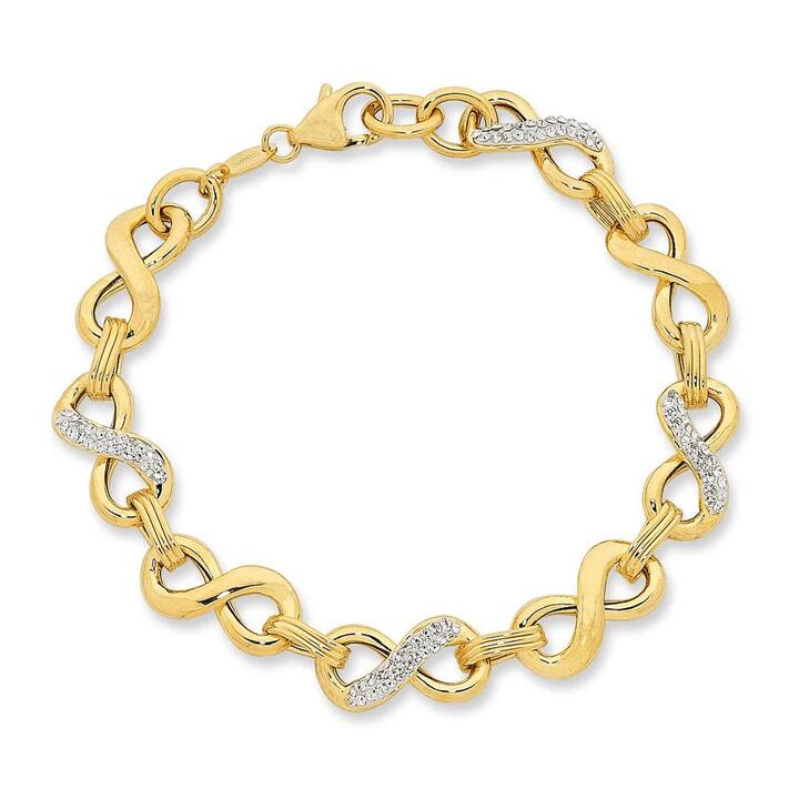 Image of Bracelets. Productname: 20cm Crystal Infinity Link Bracelet in 9kt Yellow Bonded Gold in Gold colour by brand - Bevilles