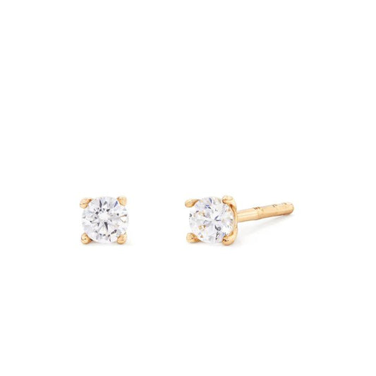 Image of Earrings. Productname: 3mm Cubic Zirconia Claw Stud Earrings in 9kt Yellow Gold in Gold colour by brand - Bevilles