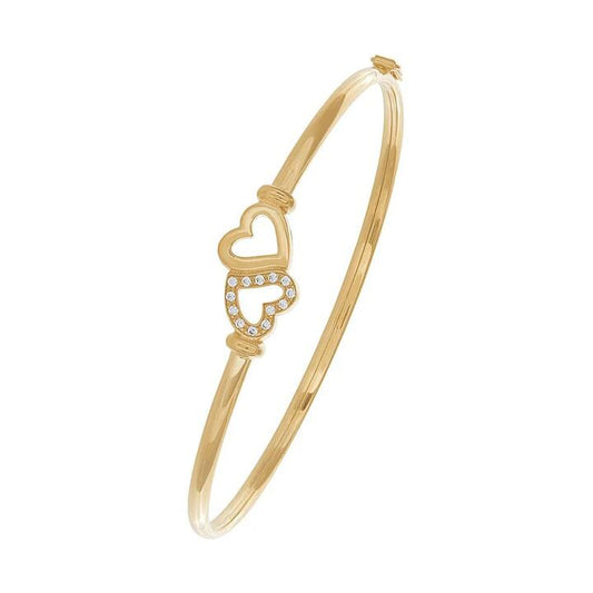 Image of Jewelry. Productname: 60mm Cubic Zirconia Heart Bangle in 9kt Yellow Bonded Gold in Gold colour by brand - Bevilles