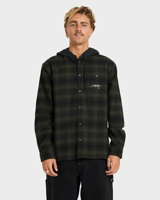 Image of Shirts. Product name - Billabong Mens Baja Surf Hooded Flannel Shirt Black in Black colour by brand - Billabong