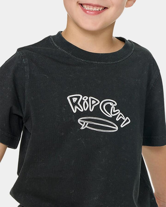 Image of a model wearing Tops. Productname: rip Curl Boys 2-7 Ride The Wave T-Shirt Washed Black - in Washed Black colour by brand - rip Curl