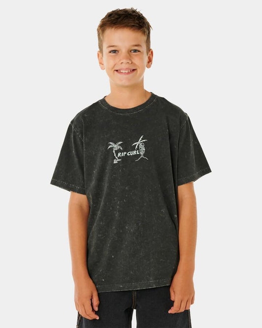 Image of a model wearing Tops. Productname: rip Curl Boys 8-14 Eternal Shred T-Shirt Washed Black - in Washed Black colour by brand - rip Curl