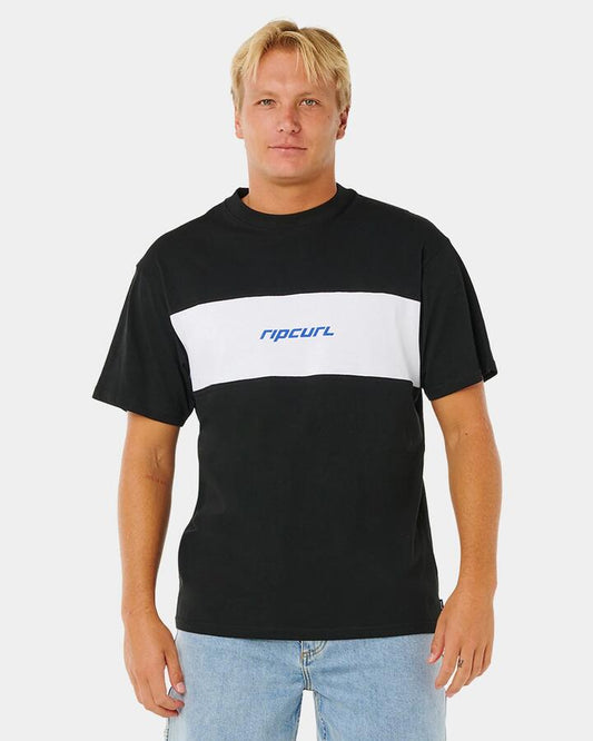Image of a model wearing Tops. Productname: rip Curl Mens Undertow T-Shirt Black/White - in Black/White colour by brand - rip Curl