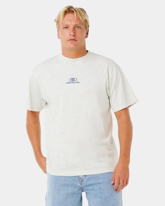 Image of a model wearing Tops. Productname: rip Curl Mens Pill Icon T-Shirt Sports Marle - in Sports Marle colour by brand - rip Curl