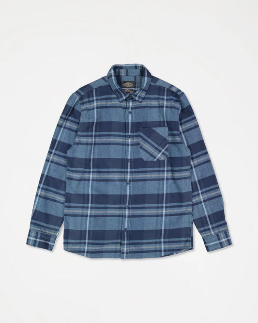 Image of a model wearing Tops. Productname: quiksilver Mens Scribe Plaid Long Sleeve Shirt Airforce Blue - in Airforce Blue colour by brand - Quiksilver