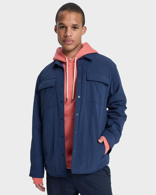 Image of a model wearing Outerwear. Productname: quiksilver Mens Cold Snap Shacket Dark Navy - in Dark Navy colour by brand - Quiksilver