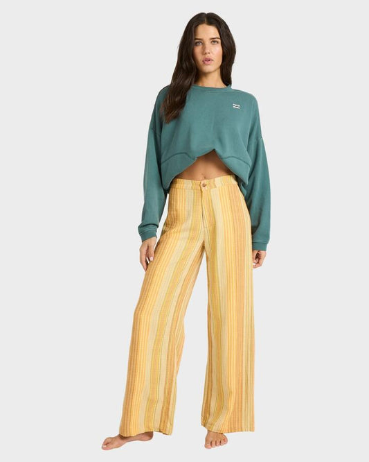 Image of a model wearing Pants. Product name - Billabong Womens Hazy Daze Pants Brown Multi in Brown Multi colour by brand - Billabong