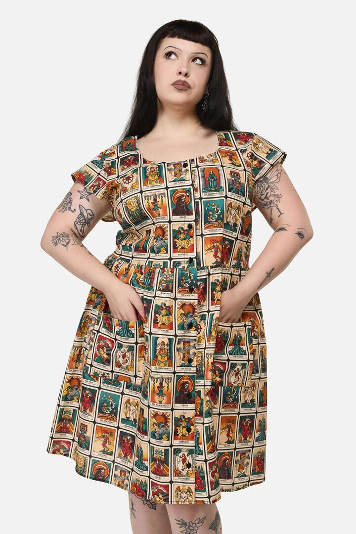 Image of Dresses. Productname: Curve Tarot Print Goth Dress in Multi colour by brand - Dangerfield
