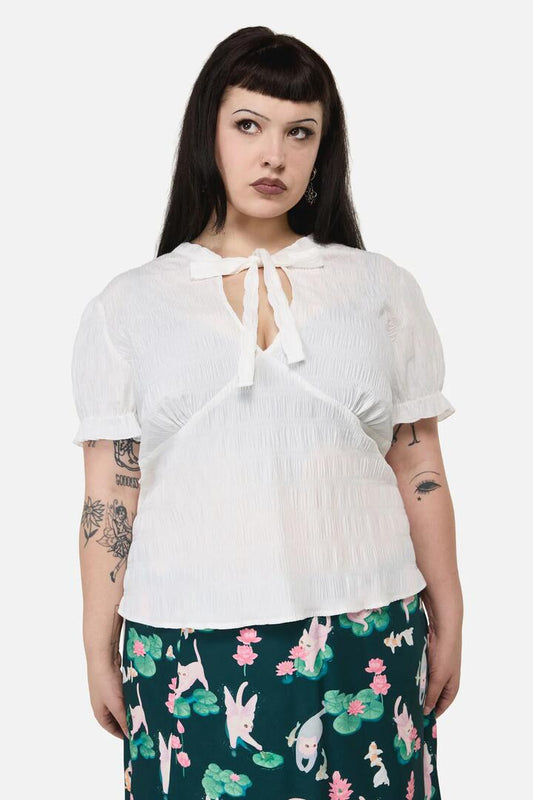 Image of Blouses. Productname: Curve Naiad Pond Tie Blouse in Cream colour by brand - Dangerfield