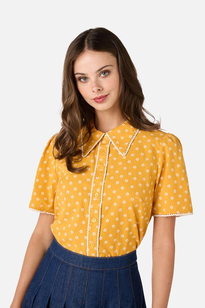 Image of Blouses. Productname: Ditsy Daisy Retro Blouse in Mustard colour by brand - Princess Highway