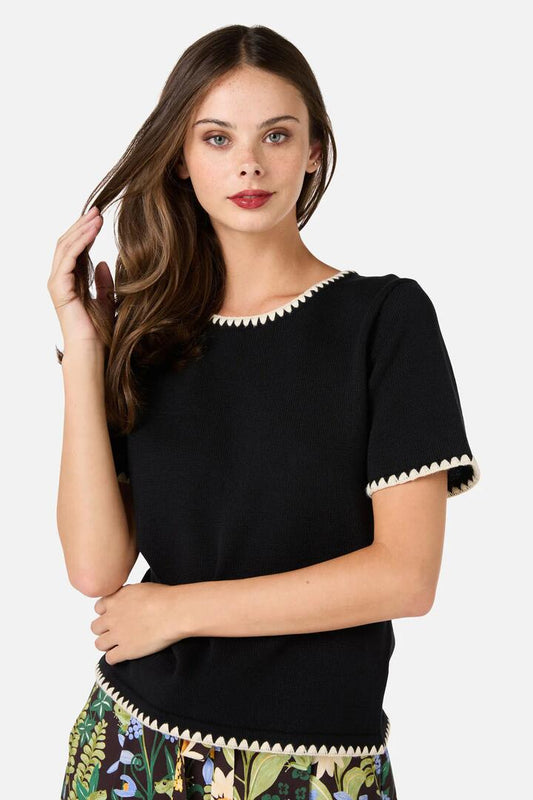 Image of Blankets. Productname: Tess Blanket Stitch Knit Top in Black colour by brand - Princess Highway