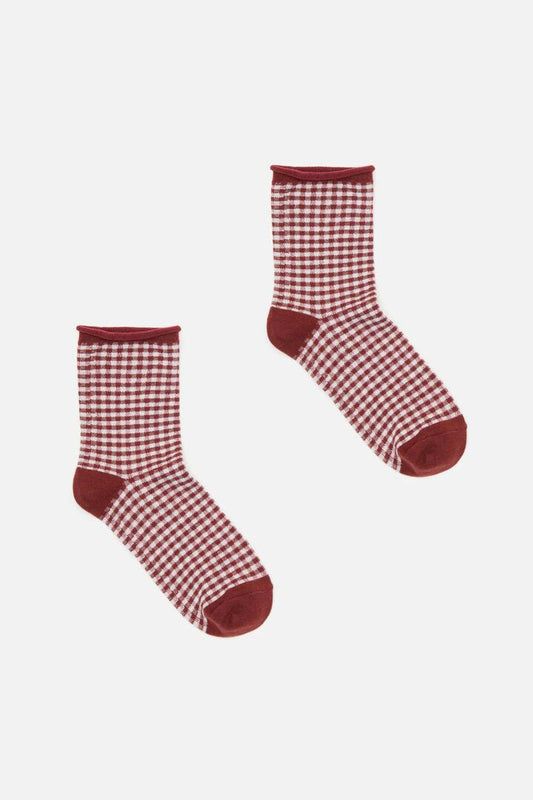 Image of Socks. Productname: Red Check Ankle Sock in Dark Red colour by brand - Princess Highway