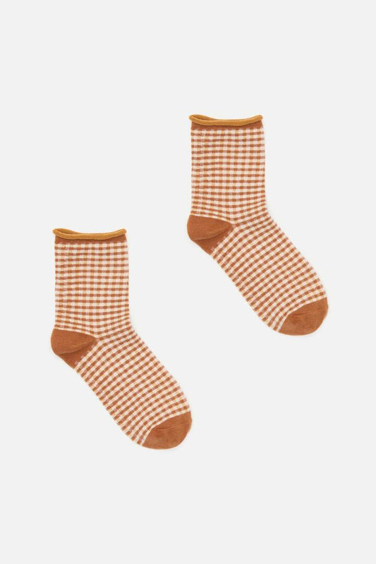 Image of Socks. Productname: Mustard Check Ankle Sock in Mustard colour by brand - Princess Highway