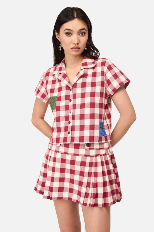 Image of Blouses. Productname: Check It Print Blouse in Red/Cream colour by brand - Dangerfield