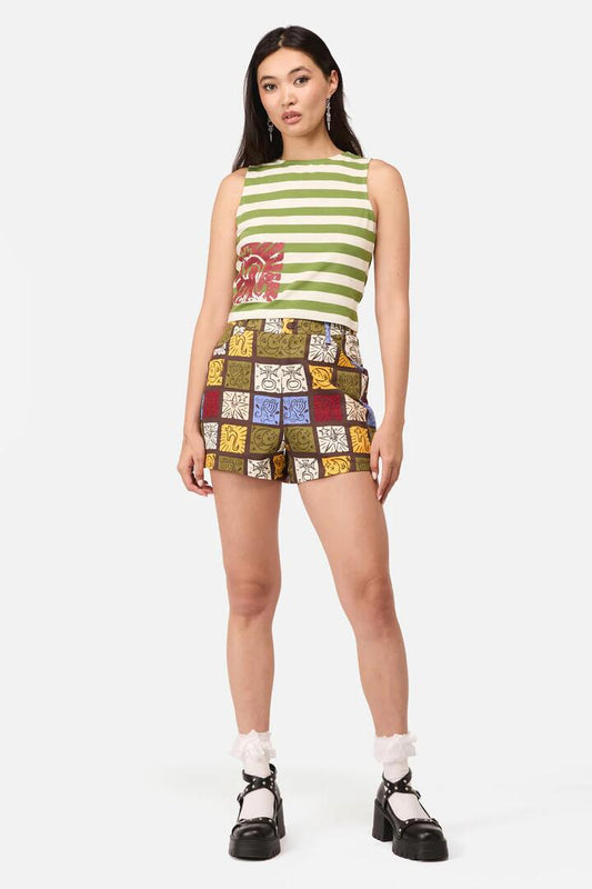 Image of a model wearing Shorts. Productname: Stampz Goth Short in Multi colour by brand - Dangerfield