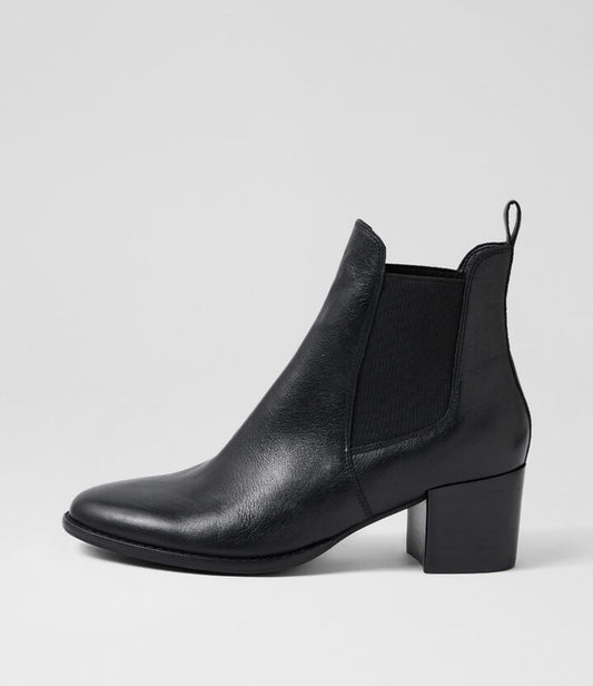 Image of Boots. Productname: Marino Black Leather Chelsea Boots in Black-Black Heel colour by brand - MIDAS