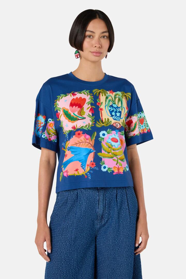 Image of a model wearing Tops. Productname: Little Things Print Relaxed Tee in Print colour by brand - Gorman