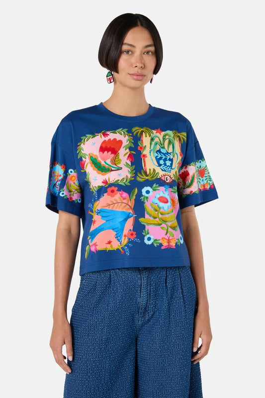 Image of a model wearing Tops. Productname: Little Things Print Relaxed Tee in Print colour by brand - Gorman