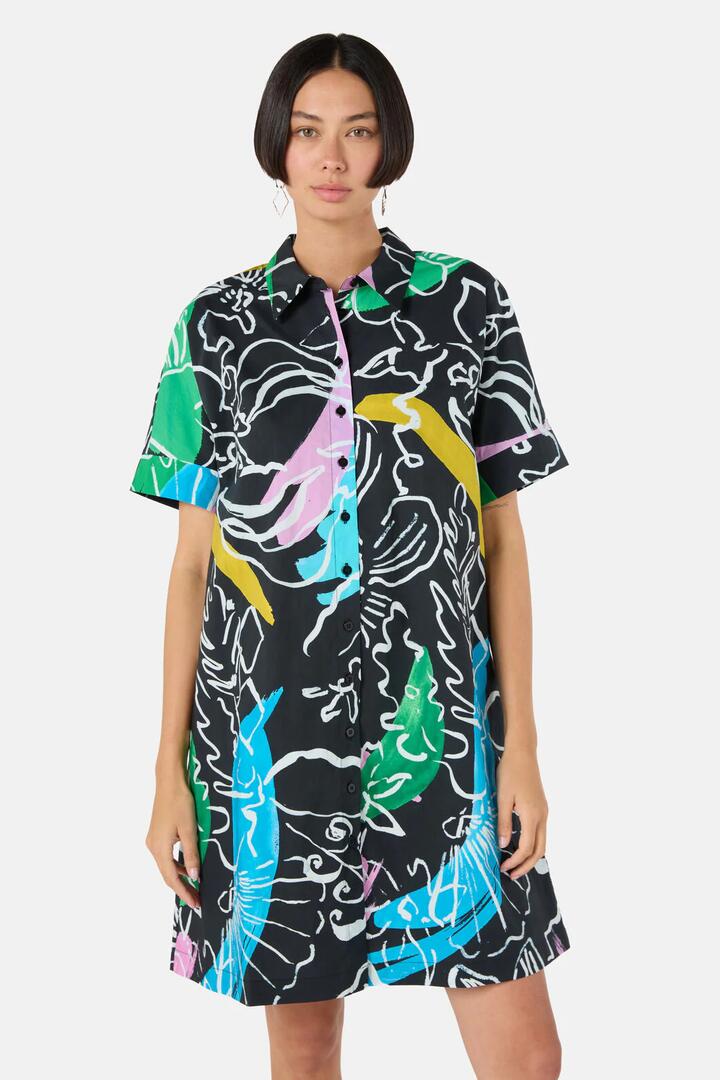 Image of Dresses. Product name - Linework Cotton Shirt Dress in Print colour by brand - Gorman