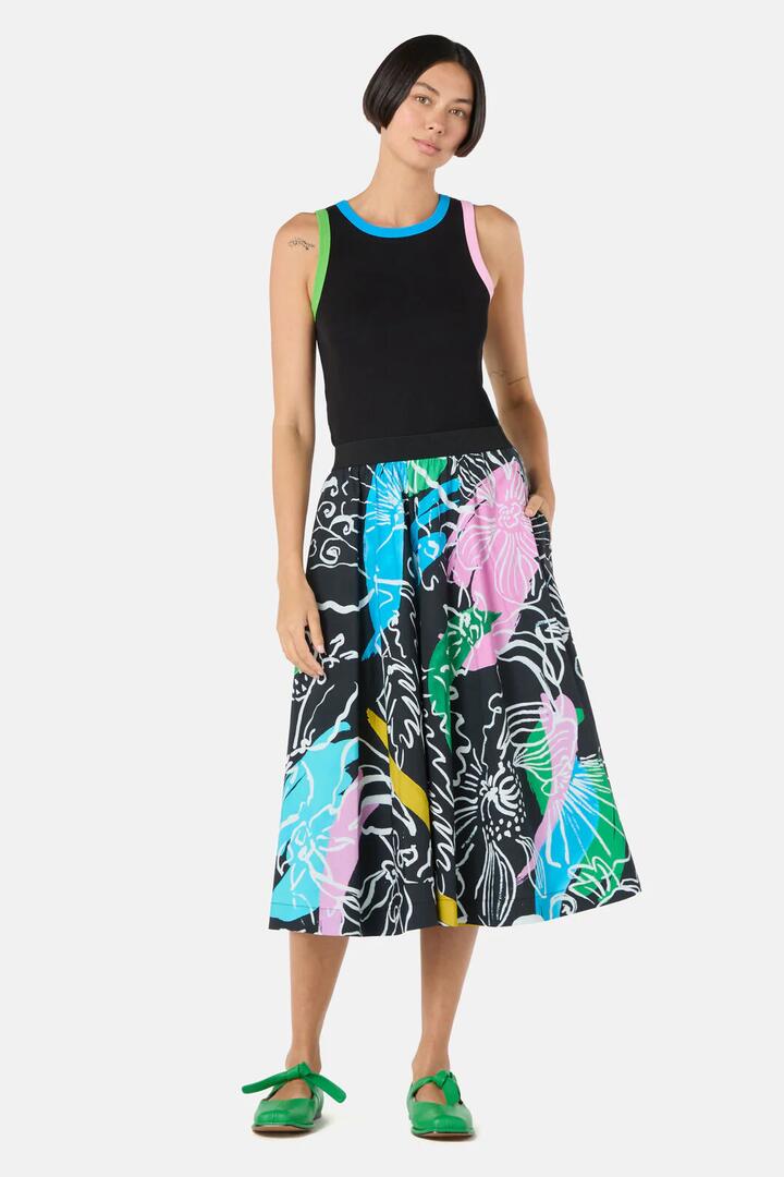 Image of a model wearing Skirts. Product name - Linework Cotton Skort in Print colour by brand - Gorman
