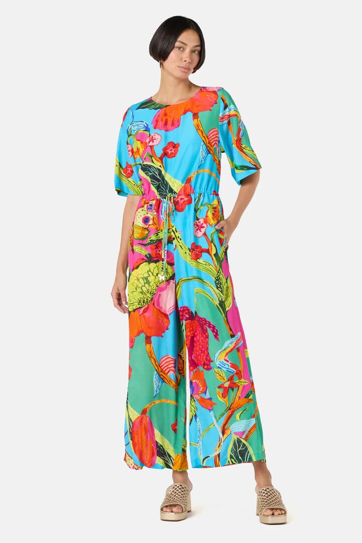 Image of a model wearing Pants. Product name - Elara Print Pantsuit in Print colour by brand - Gorman
