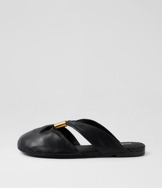 Image of Sandals. Productname: Limani Black Leather Mules in Black colour by brand - MOLLINI