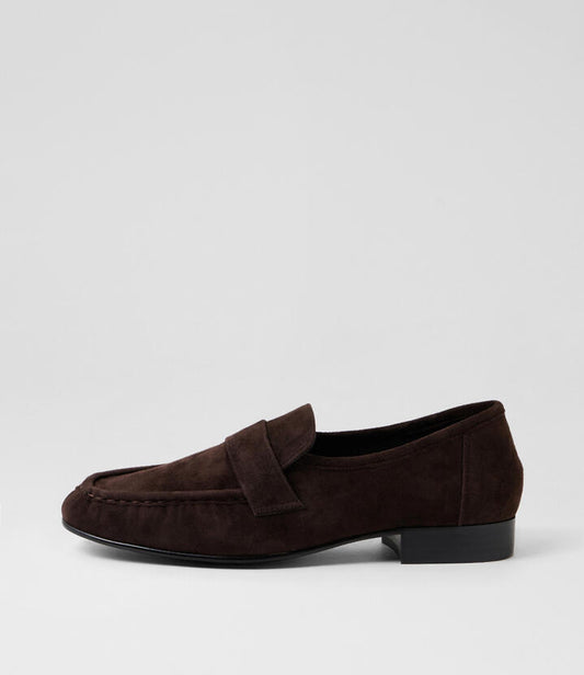 Image of Flats. Productname: Kylie Deep Brown Suede Loafers in Deep Brown colour by brand - MOLLINI