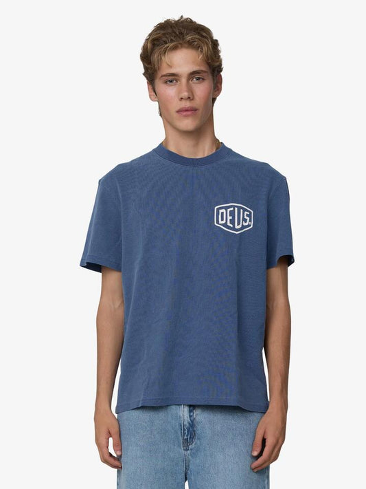Image of T-Shirts. Productname: Deus Shield Garment Dyed Tee in Mechanic Blue colour by brand - Deus