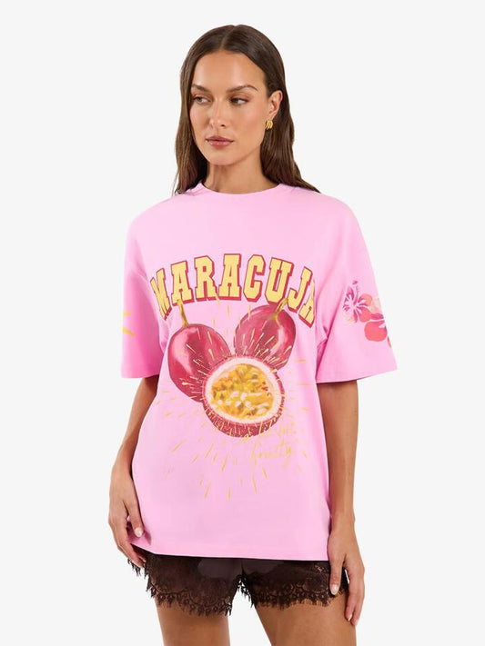 Image of a model wearing Tops. Productname: LIIDO Maracuja Tee in Cotton Candy colour by brand - LIIDO