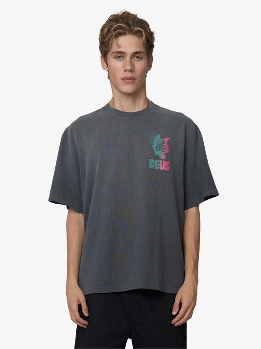 Image of a model wearing Tops. Productname: Deus Danziq Queen Tee in Anthracite colour by brand - Deus