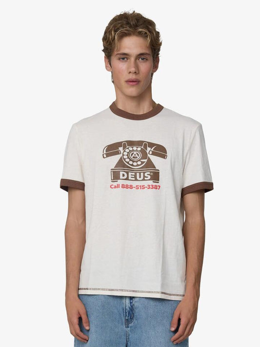Image of Rings. Productname: Deus Ring-A-Ding Ringer Tee in Dirty White/Brown colour by brand - Deus
